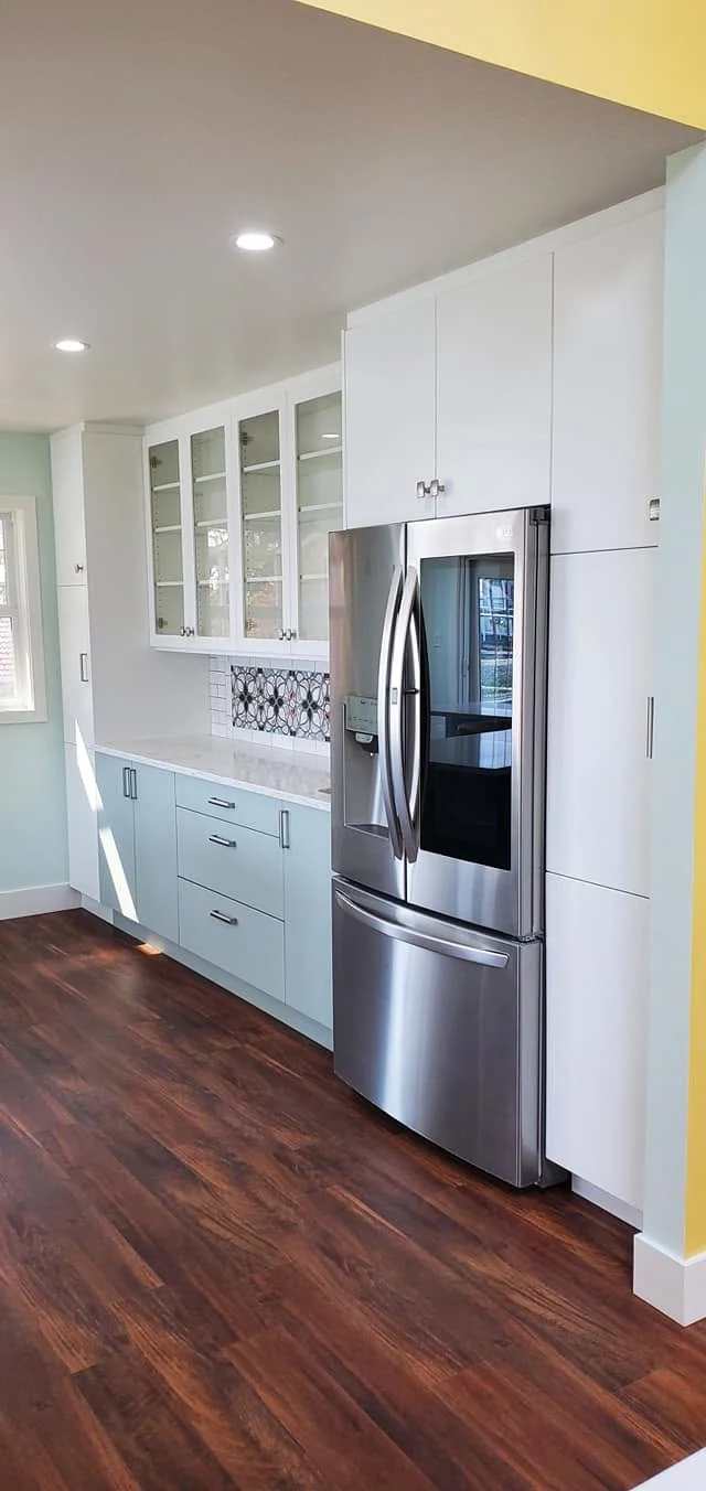 Sea glass coloured kitchen cabinetry